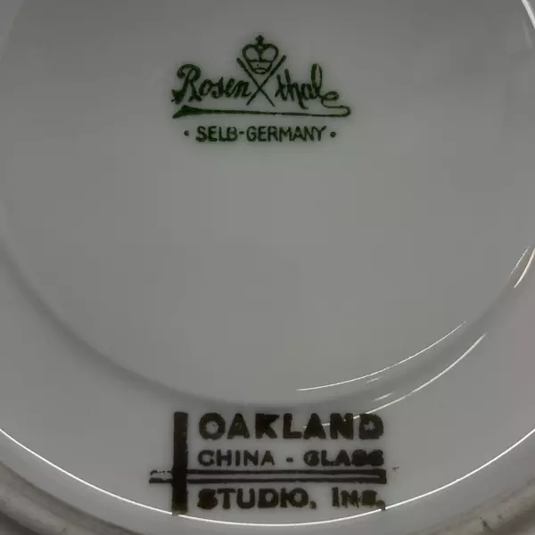 Set Of 8 Rosenthale Saucers Iridescent White Platinum Rim Art Deco Pattern