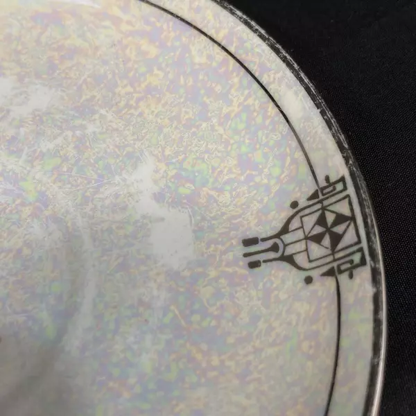 Set Of 8 Rosenthale Saucers Iridescent White Platinum Rim Art Deco Pattern