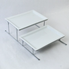Pier 1 Imports Porcelain Two Tiered Platters With Silver Toned Stand Home Decor