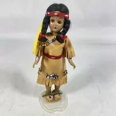 Vintage Plastic Native American Female Doll With Papoose And Stand 8 Inch