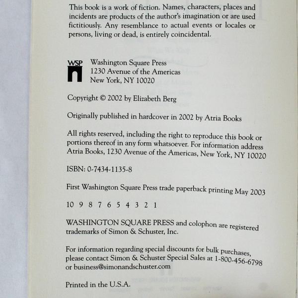 True to Form A Novel by Elizabeth Berg 2003 Paperback