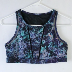 Fabletics Sports Bra Size Medium Purple Tie Die Patter Elastic Band Mesh Cut Out