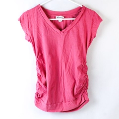 Oh Mamma Maternity Top Shirt Pink V-Neck Size Small Short Sleeve Cotton Blend
