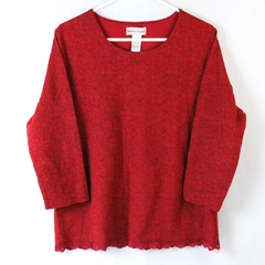 Draper's & Damon's Red Lace Top Blouse Size Large Polyester Blend 3/4 Sleeve