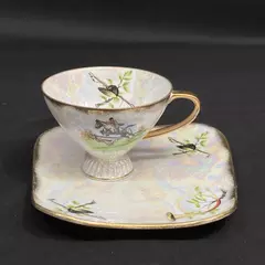 Vintage Opalescent Tea Cup And Saucer Set Riders Crop And Cap Pattern