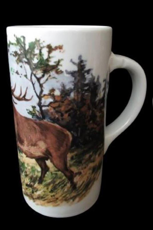 Large White Ceramic Bull Elk Beer Mug 7.25" Tall Outdoor Hunting Woods
