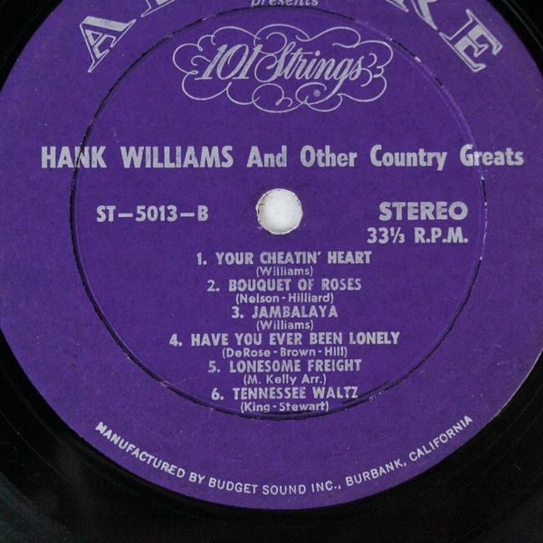 Hank Williams And Other Country Greats 101 Strings ST 5013 Vinyl Record LP