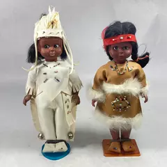 Lot of 2 Vintage Native American Plastic Dolls 10.5 Inch