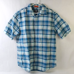 St. John's Bay Men's Performance Shirt Blue Red Plaid Button Up Short Sleeve L