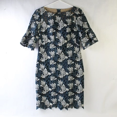 Lauren Ralph Lauren Womens Sheath Dress 12 Blue White Lace Flowers Bell Sleeves 