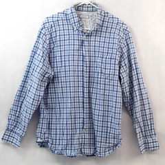 Old Navy Men's Large Button Up Long Sleeve Shirt Blue and White Gingham Cotton