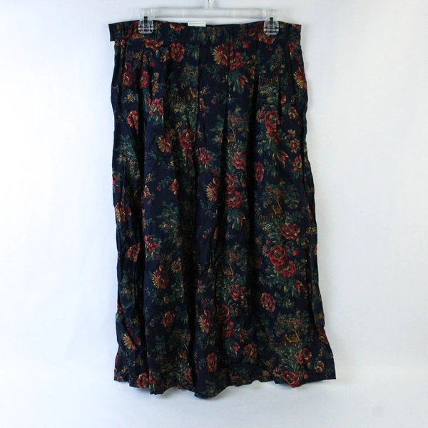 Koret Dark Blue Red Floral Patterned Pleated Maxi Skirt With Pockets Size 16