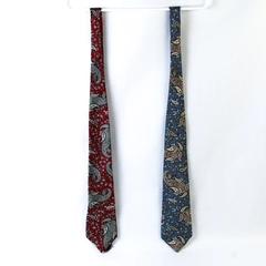 Lot of 2 Men's Neckties Stafford Red and Blue Paisley 100 Percent Italian Silk