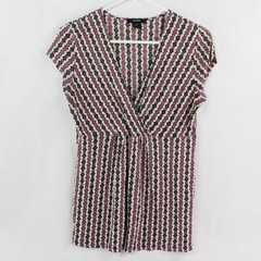 Alfani Women's Size M Short Sleeve Top Purple Brown Geometric Pattern