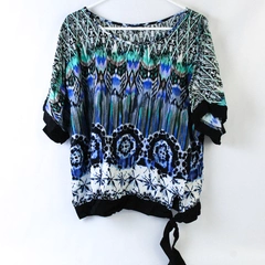 Unique Spectrum Women's XL Patterned Front Tie Blouse