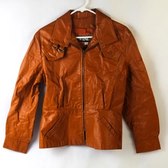 Vintage Winlit Women's Orange Collared Leather Jacket Size 11 USA Made