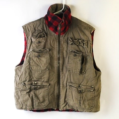 Ozark Trail Men's Utility Vest Green Red Black Plaid Lined Size L 100% Cotton