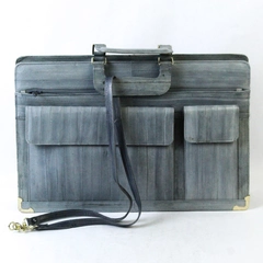 Vintage Women's Handheld Eel Skin Leather Briefcase With Multiple Pockets 