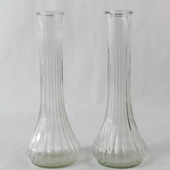 Lot of 2 Hoosier Clear Glass Flower Vase Skinny Vases