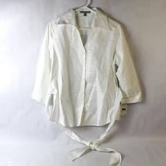 Foxcroft Shaped Fit Women's White Collared Button Down Patterned Blouse Size 10