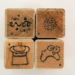 4 Piece Small Wood Rubber Stamp Set Magic Show Crafting Scrapbooking 1x1in Each