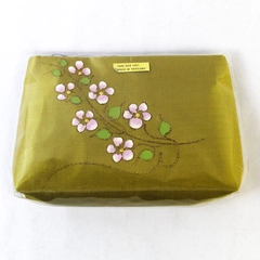 New Handbag Zip Up Green Thai Silk with Pink Flowers