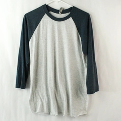 Next Level Apparel Men's Blue and Gray Baseball Long Sleeve Shirt Size M