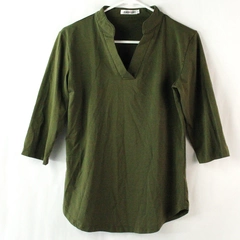 Ceasikery Women's Olive Green V Neck Cropped Sleeve Shirt Size Small