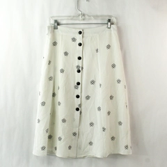 Vintage Essue Womens White Button Up Maxi Skirt with Black Flower Detail Size M
