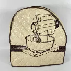Vintage Beige Quilted Vinyl Mixer Cover Brown Graphic Trim 14.5 x 13 x 7 inches