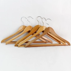 Lot of 5 Dark Wooden Hangers with Wire Hooks and Pants Bar 17.5"