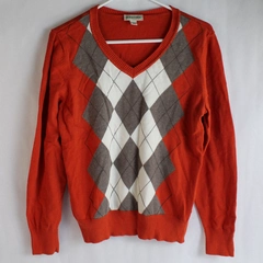 St. John's Bay Sweater Women's Size L Argyle Pullover Red Gray Long Sleeve