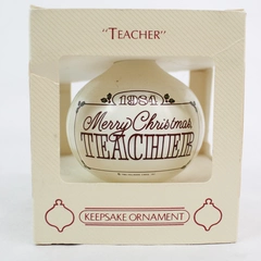 Vintage 1984 Hallmark Merry Christmas Teacher Glass Keepsake Ornament Gift