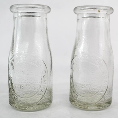Vintage Set of 2 Dairy Milk Jars Bottles Clear Glass by Heritage Company 7.5 oz 