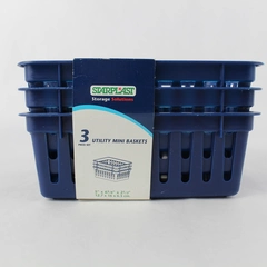 Starplast Storage Solutions 3 Utility Mini Baskets Dark Blue 5 x 6 x 2.5in New