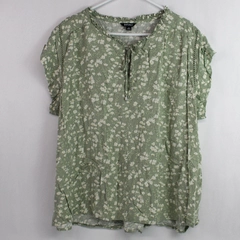 Buffalo David Bitton Women's XXL Short Sleeve Scoop Neck Floral Green Blouse