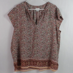 Liz Claiborne Women's XXL Pink Floral Short Sleeve V Neck Top 100% Polyester