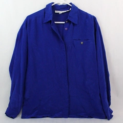 Pearl C Cobalt Blue Button Up 100% Silk Women's Size 8