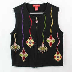 Merry & Bright Embroidered Sequin Full Zip Christmas Vest Women's Petite Small