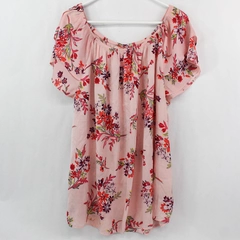 Terra & Sky Women's Pink Floral Silky Off the Shoulder Blouse Plus Size 1X