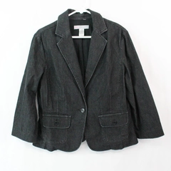 Mad Design Black Denim Blazer Jacket Women's Size L - Chic Casual Style