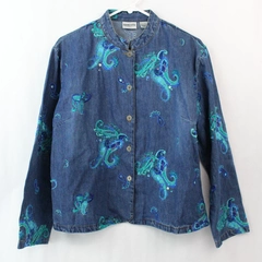 Chico's Embroidered Beaded Denim Button-up Jacket Women's Size 1
