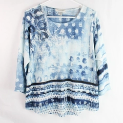 Christopher & Banks Women's Petite Blue Rhinestone Pattern Shirt Size P Large 