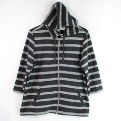 Weekends by Chico's Women's Black and White Striped Hoodie Zip Up Size 1 