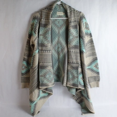 Dreamers Women's Gray Teal & Tan Aztec Print Cardigan Size M/L Cotton Blend