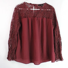 Label Rachel Roy Women's Burgundy Lace Tie Back Long Sleeve Blouse Size XL 