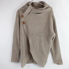 Zenana Sweater Top Women's Size XL Beige Asymmetrical Hem Knit 2 Button Accent