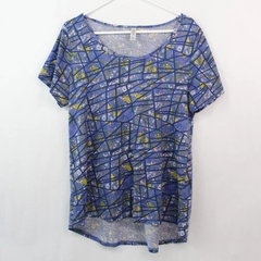 LuLaRoe Women's Blue Short Sleeve Tunic Length Round Hi-Low Hem Shirt Size L