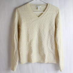 Charter Club Women's Glitter Cream Colored V Neck Long Sleeve Sweater Size M