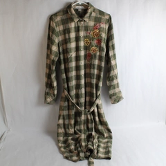 Coldwater Creek Unisex Green Flower Embroidery Button Up & Belted Dress Size M
